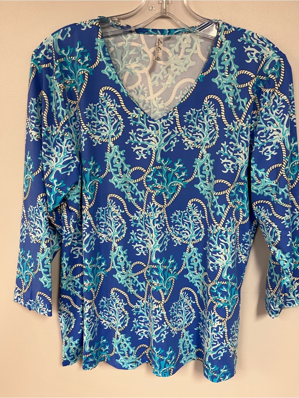 Lulu-B Blue Coral 3/4 sleeve top